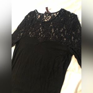 long tall sally small  lace black crew neck fitted Top long sleeve